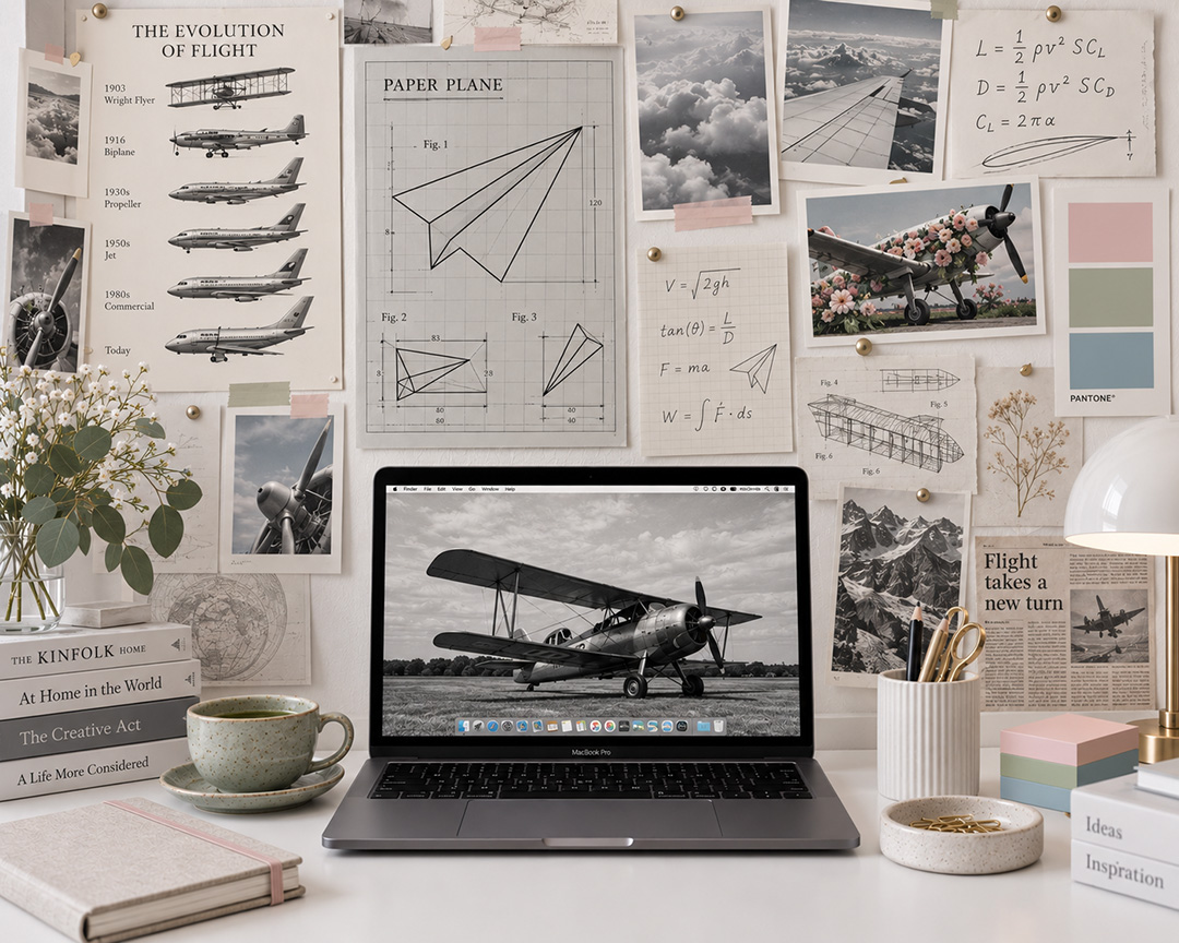 Paper Planery studio desk with mood board